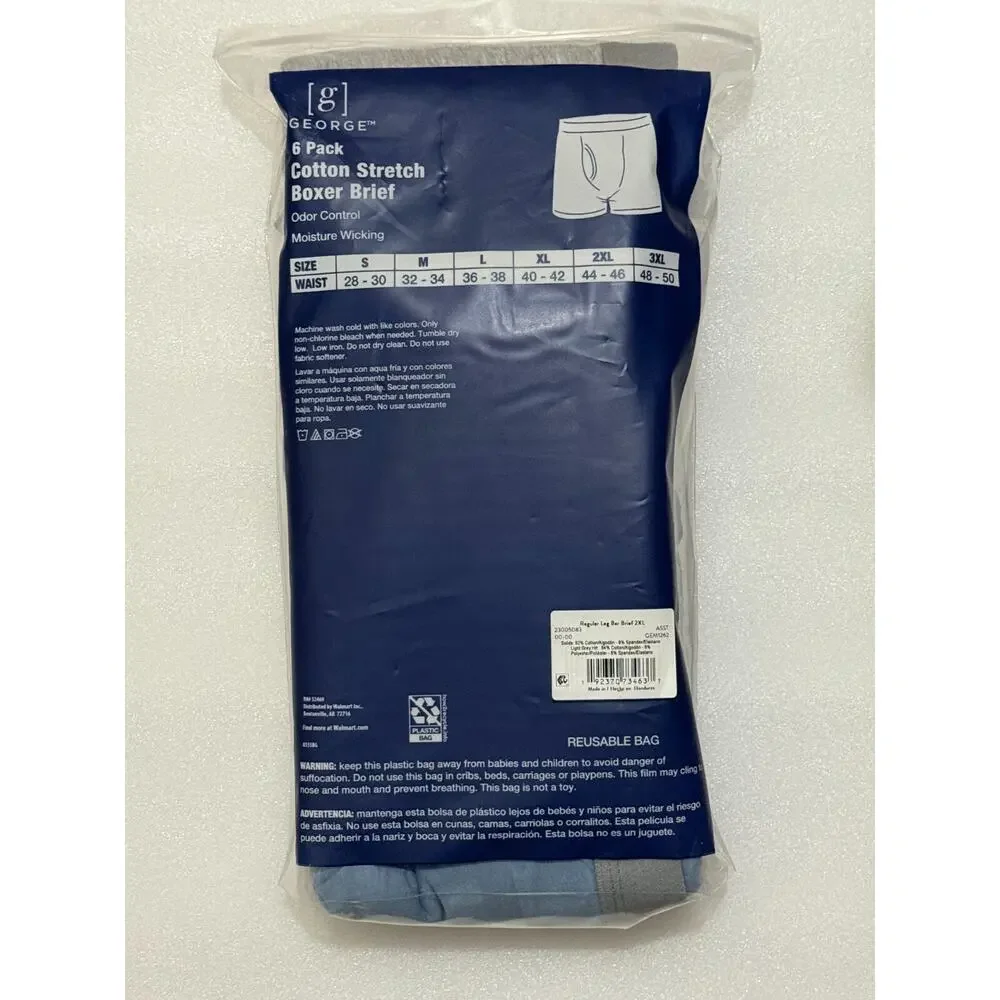 George Men's 2XL 44-46 Boxer Briefs‎ Underwear 6-Pack Regular Leg Odor Control